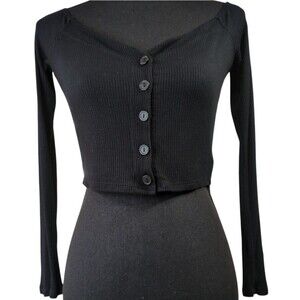 Fashion Nova XL Ribbed Button up Black Crop Top